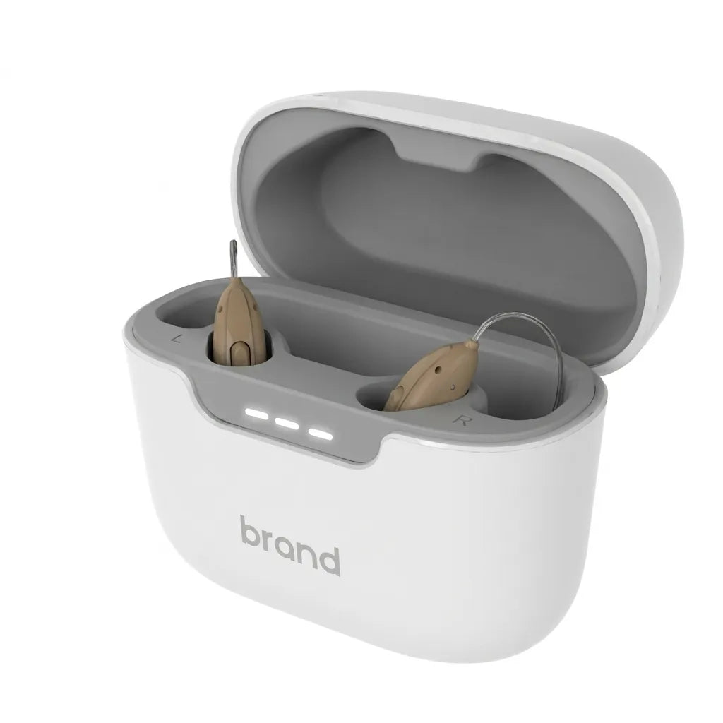 Digital RIC Hearing Aids for Seniors, Rechargeable Behind the Ear Hearing Amplifier with Button Control, Noise Reduction and Charging Case