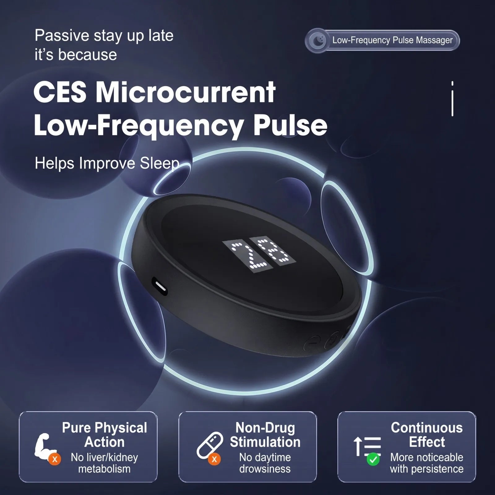 Low Frequency Pulse Sleep Aid Device with 28 Intensity Levels & 3 Modes